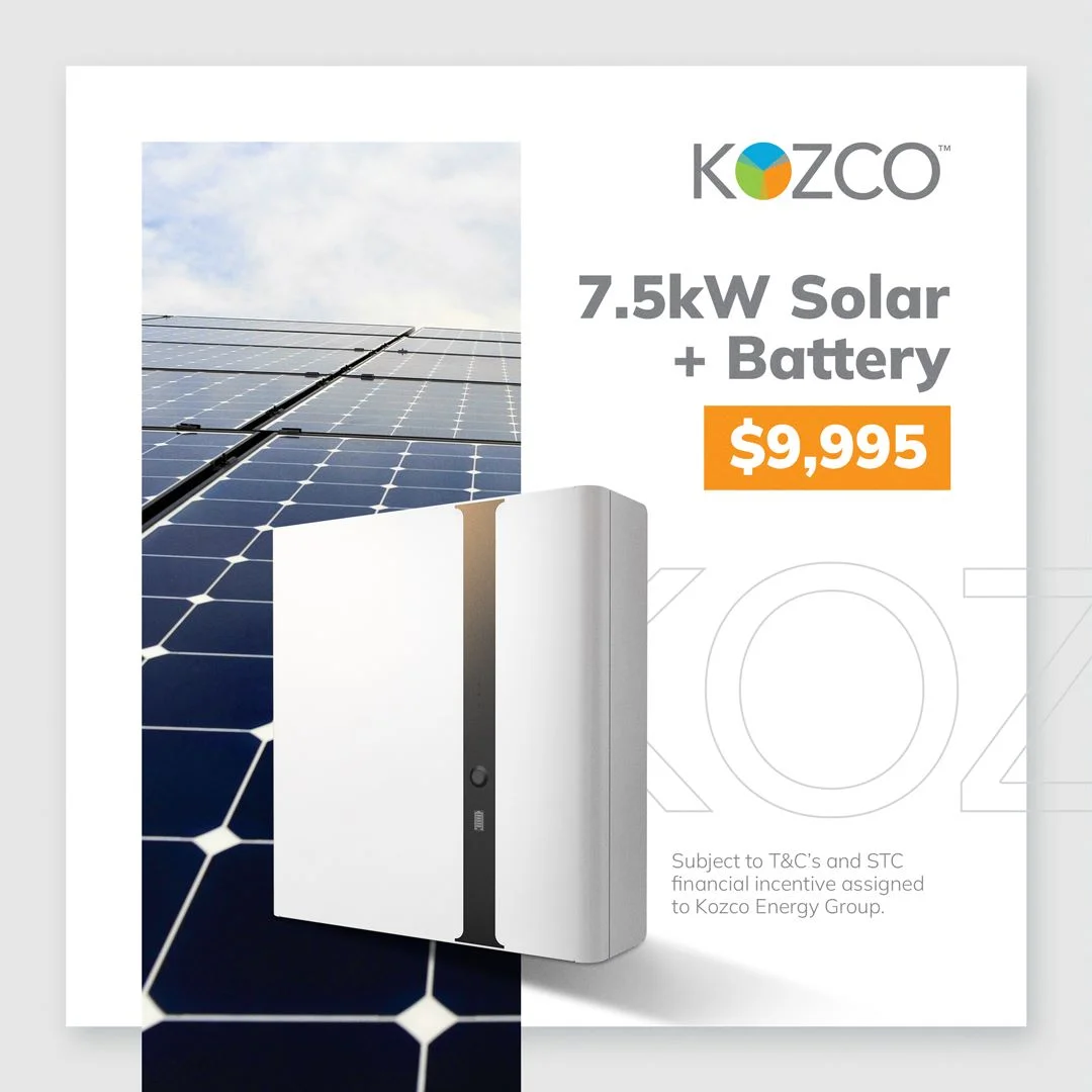 Kozco 7.5kw Solar + Battery package from $9,995